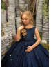 Navy Blue Sequin Sparkle Floor Length Flower Girl Dress